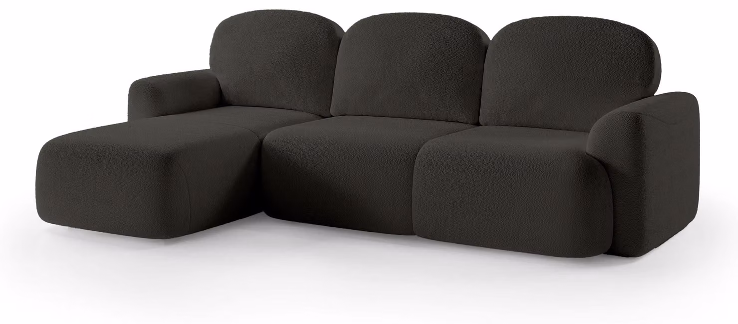 Divano a tre posti con funzione letto, modello Bulu, colore antracite scuro, lato sinistro