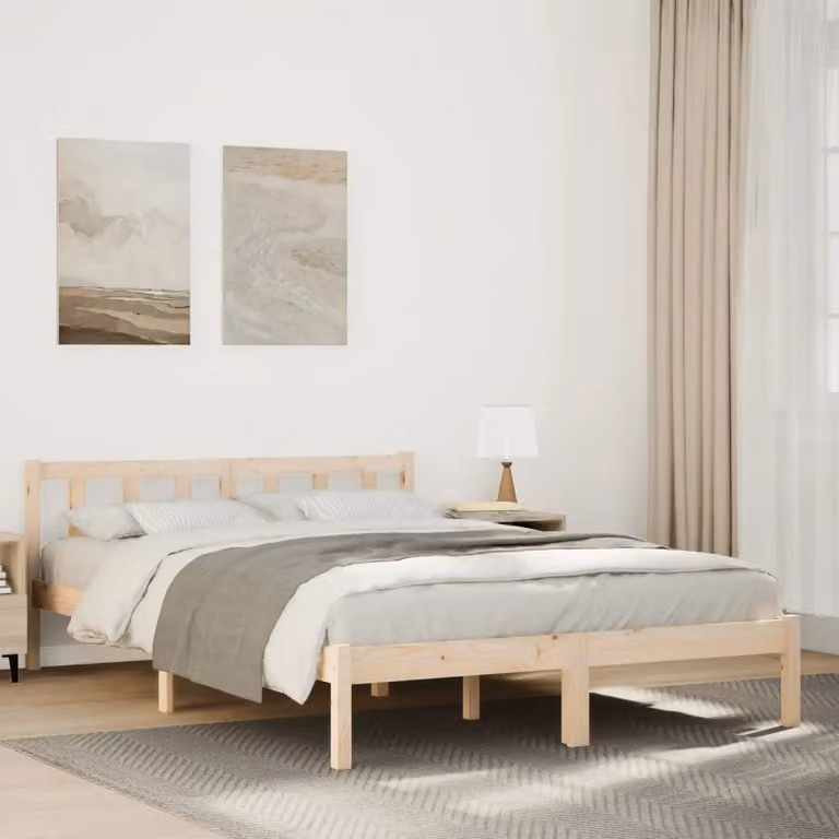 Letto Extra Lungo vidaXL in Legno Massello di Pino con Doghe Rigide, L/P/H: 140 x 220 x 69,5 cm