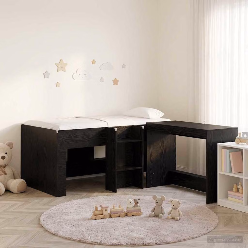 Letto a soppalco esclusivo con scrivania per bambini, 2 pezzi, impiallacciatura di noce nera