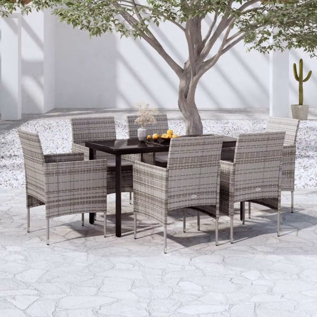 Maison Exclusive - Set da pranzo da giardino da 7 pezzi con cuscini grigi e neri