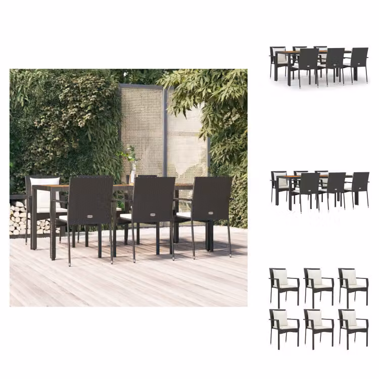 vidaXL set da pranzo da giardino 7 pezzi con cuscini in poly rattan nero - Set di mobili da giardino