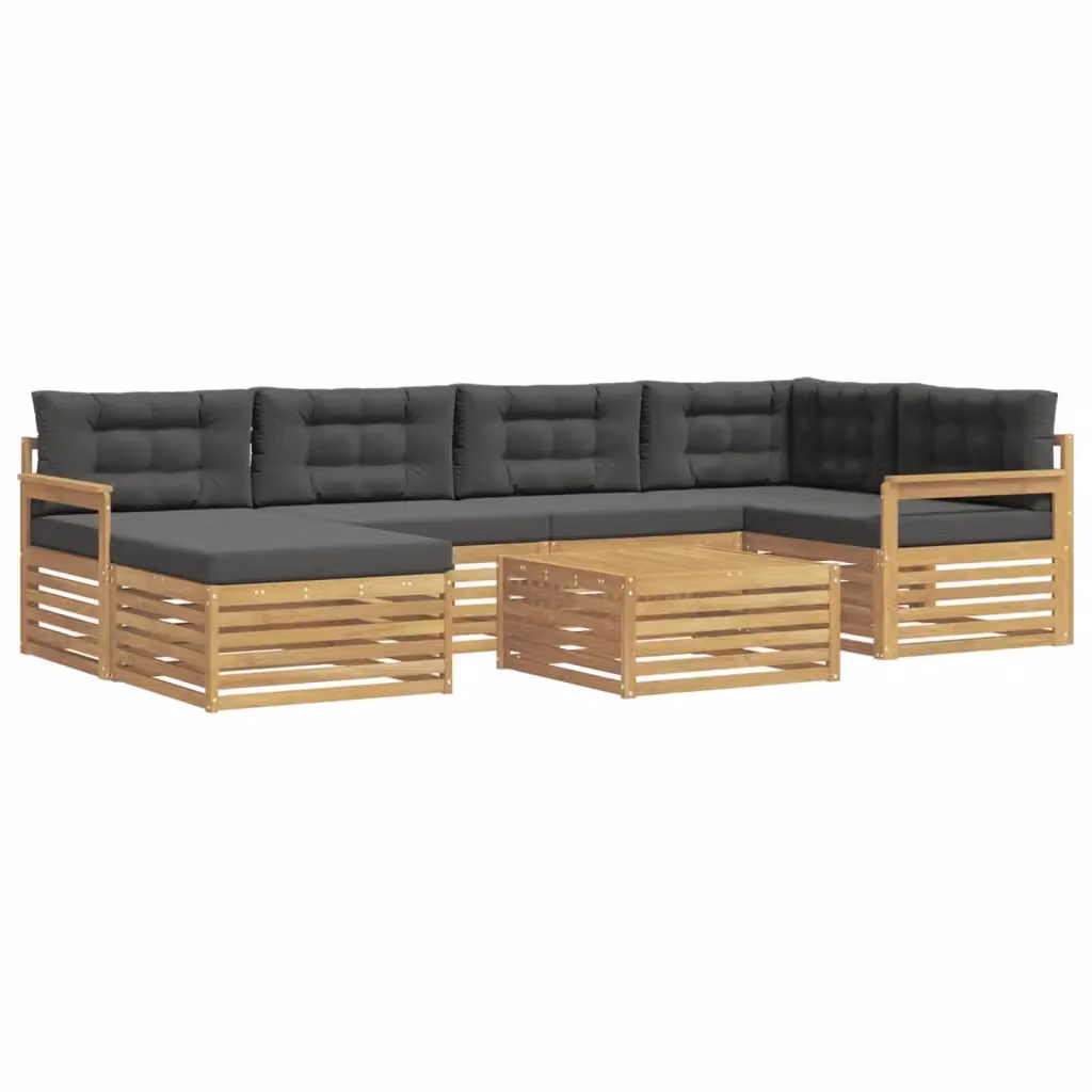 Set di divani da esterno vidaXL a forma di L composto da 7 pezzi in legno di acacia con cuscini, colore bianco e antracite – 2