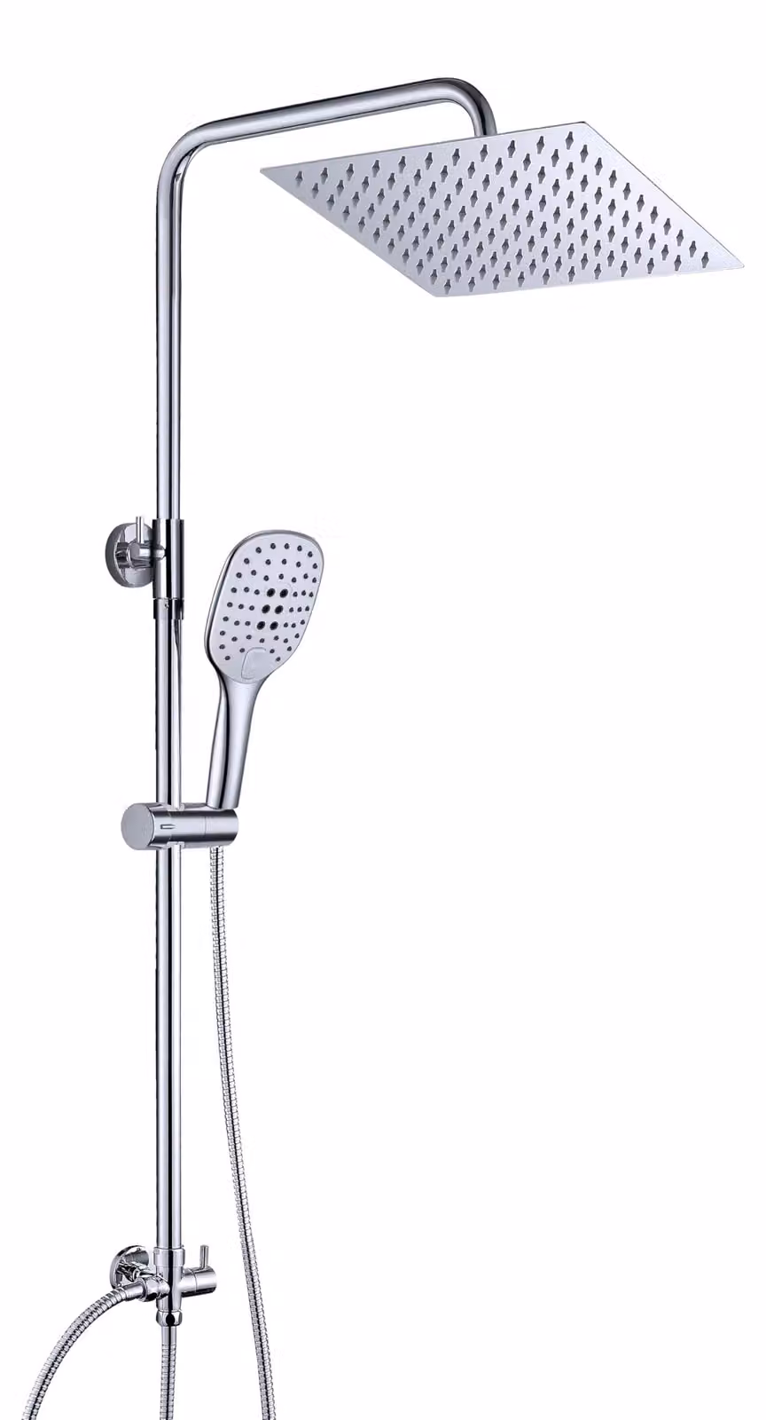 JOHO Colonna Doccia Senza Miscelatore in Acciaio Inox 304, Cromo Set Doccia a Pioggia con Soffione e Doccetta a Mano (25×25cm quadrato)