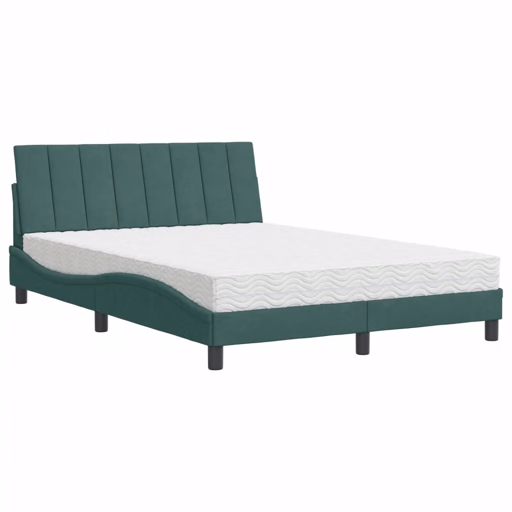 Letto con Materasso Hanko Verde Scuro 140x190 cm in Velluto