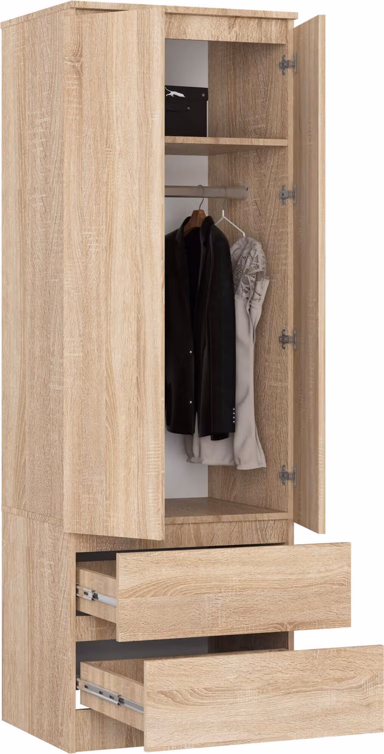 Armadio S60, 60 cm, guardaroba a 2 ante e 2 cassetti, finitura lucida, altezza 180 cm, modello STAR