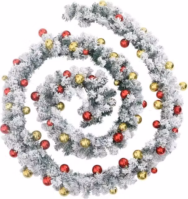 Ghirlanda di Natale con Palline e Luci LED Warm White Verde, Oro e Rosso in PVC, Lunghezza: 20 m