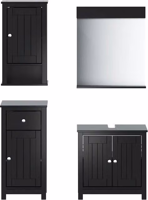 Set Mobili da Bagno | Armadio da bagno 4 pz BERG Nero in Legno Massello di Pino