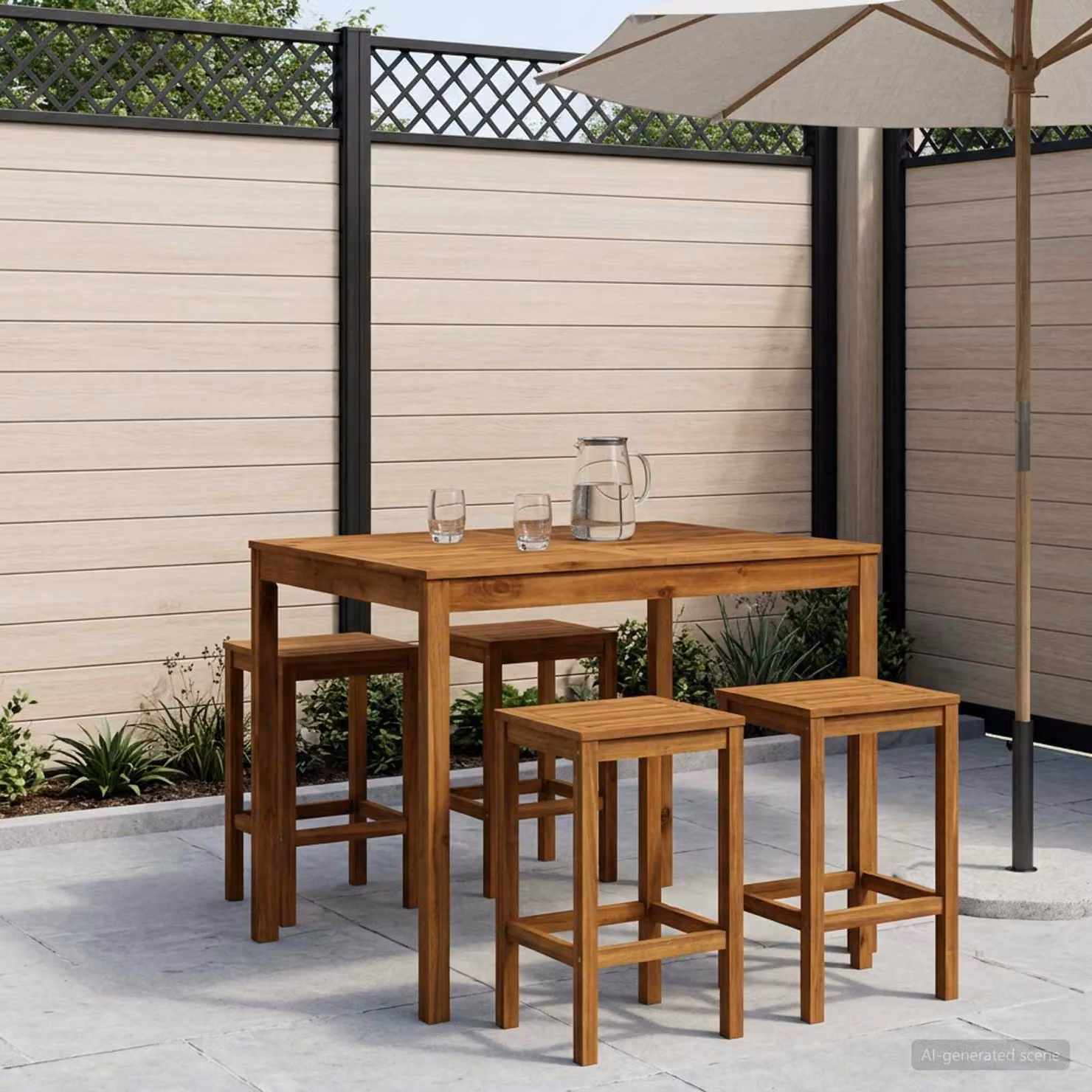 vidaXL Tavolo da Bar per Giardino in Legno di Acacia Marrone, Rettangolare, L: 110 cm, P: 108,5 cm, H: 105 cm