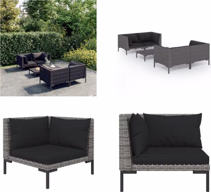 vidaXL set salotto da giardino 5 pezzi con cuscini in poly rattan grigio scuro - set salotto da giardino - set salotto da giardino - set salotto da esterno - set salotto da patio