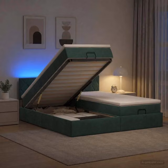 Letto Ottomano con Materasso Ibrido vidaXL in Velluto Verde con Illuminazione LED e Porte USB L/P/H: 180 x 200 x 88 cm – 1