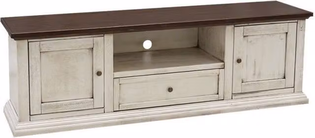 Porta TV con 2 ante in legno stile shabby chic bianco e noce Mobili 2G L: 160 cm, P: 46 cm, H: 56 cm