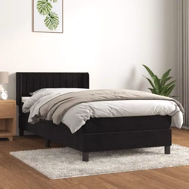 Giroletto a Molle con Materasso-Struttura Letto Nero 100x200 cm in Velluto 157489