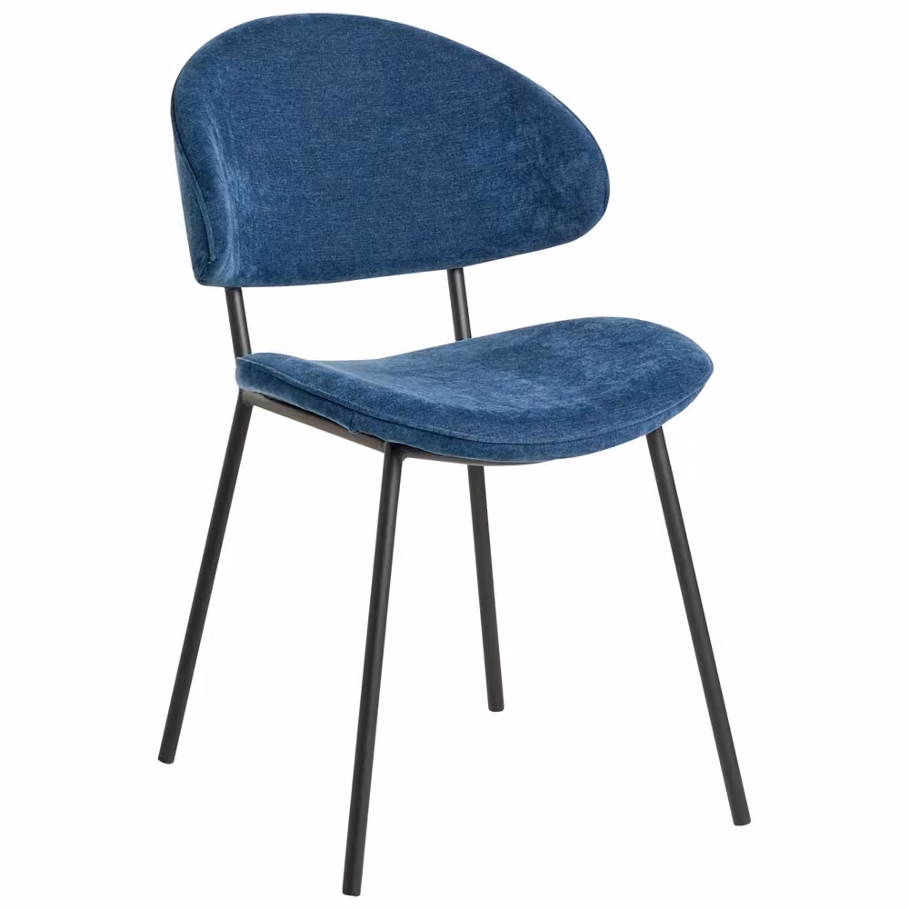 Set di 2 sedie da pranzo BELIANI con rivestimento in tessuto blu scuro e gambe in metallo nero, design moderno con schienale curvo, L: 59 cm, P: 50 cm, H: 81 cm – 2