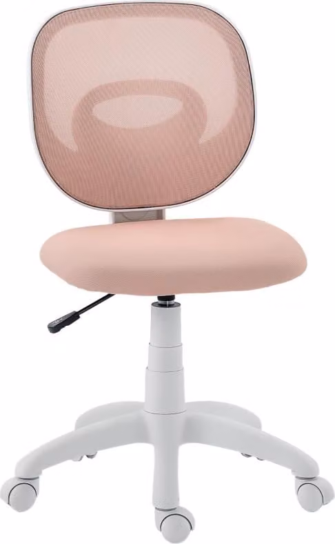 Sedia da scrivania compatta Moonbite, con schienale a rete a forma di "C", senza braccioli, regolabile in altezza da 43 a 51 cm, portata massima 120 kg, realizzata in plastica, colore rosa