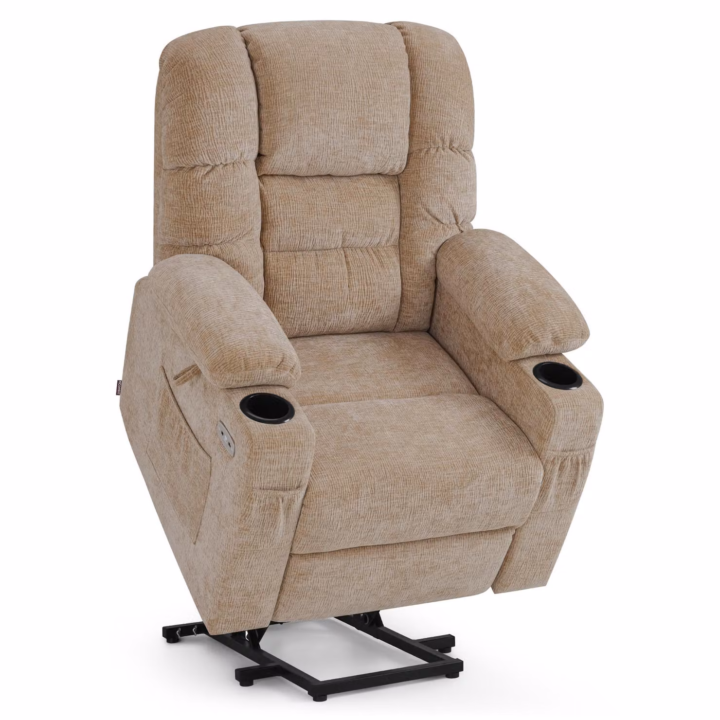 M MCombo Poltrona TV con supporto elettrico, 3 motori, reclinabile fino a 170° con poggiatesta regolabile 7550 (ciniglia, beige)