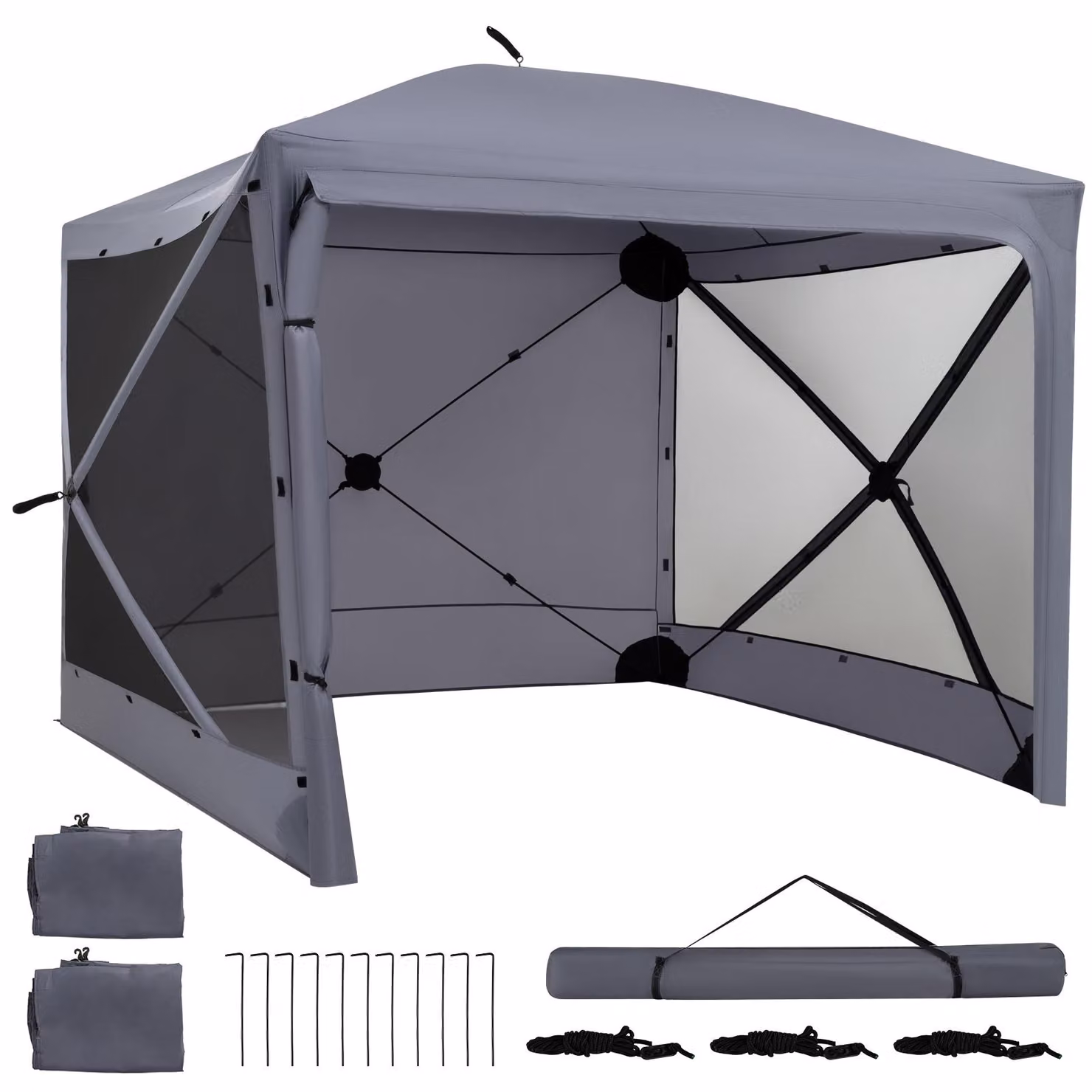 COSTWAY Gazebo pieghevole pop-up, protezione solare, con pareti laterali removibili, picchetti da terra e cordini antivento, tenda da giardino portatile, dimensioni 240x240x220 cm