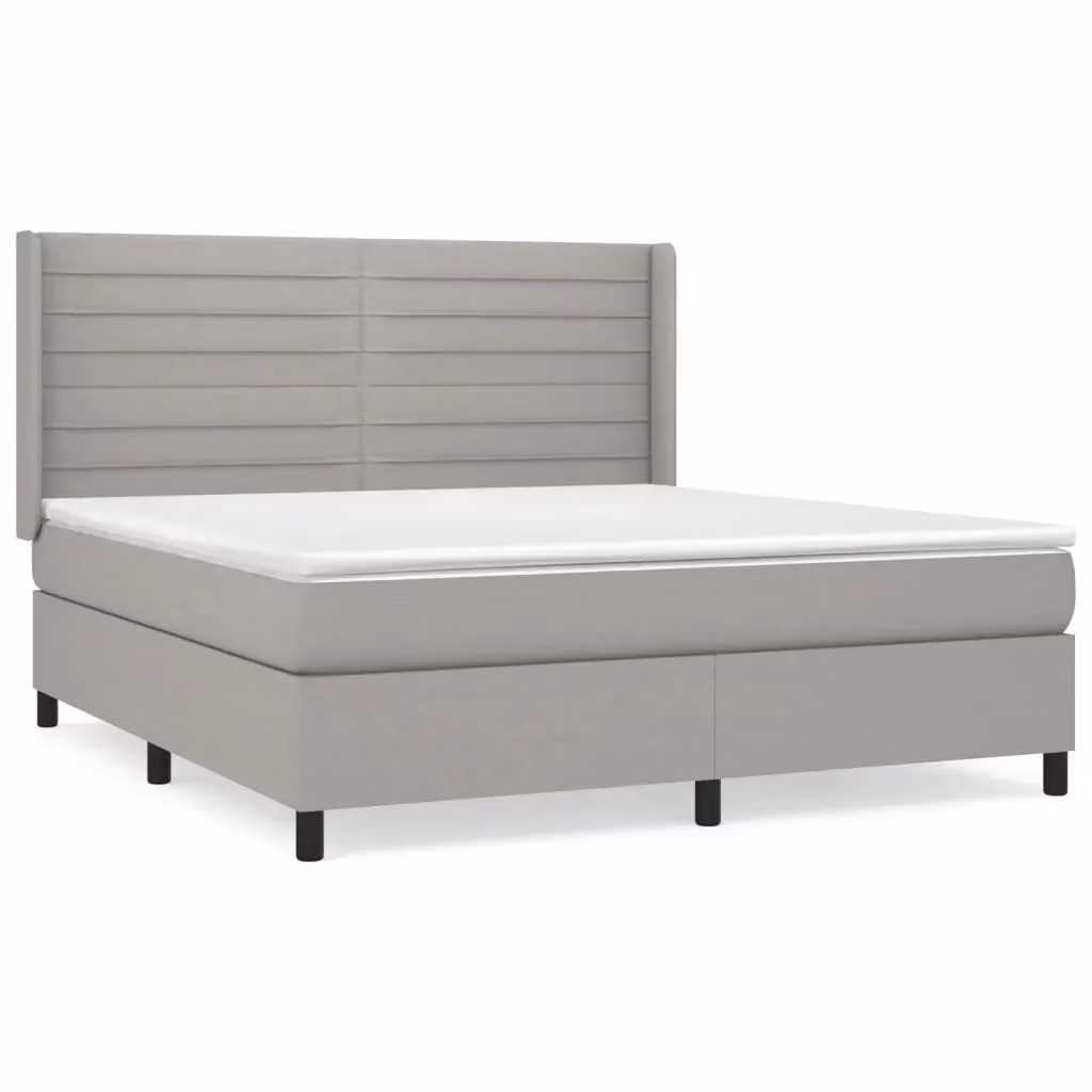 vidaXL Giroletto a Molle con Materasso in Tessuto Grigio Chiaro e Bianco L/P/H: 160 x 200 x 128 cm – 2
