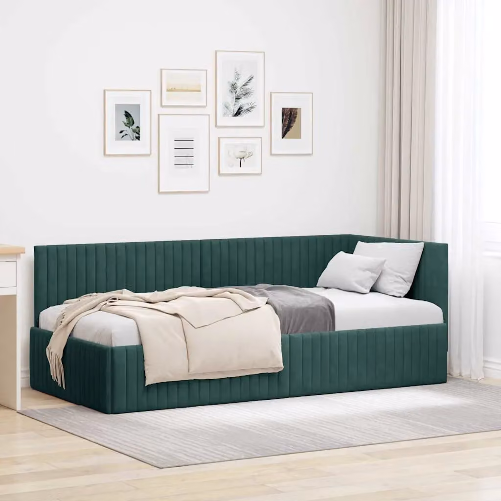 Cornice del letto ad angolo vidaXL in velluto verde, L/P/H: 190 x 90 x 72 cm – 1