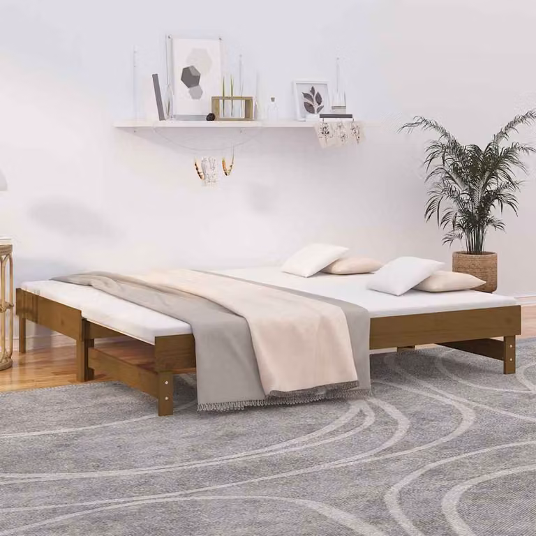 vidaXL Divano Letto Estraibile in Legno di Pino Massello, Colore Ambra e Bianco, L/P/H: 192.5 x 149 x 33.5 cm