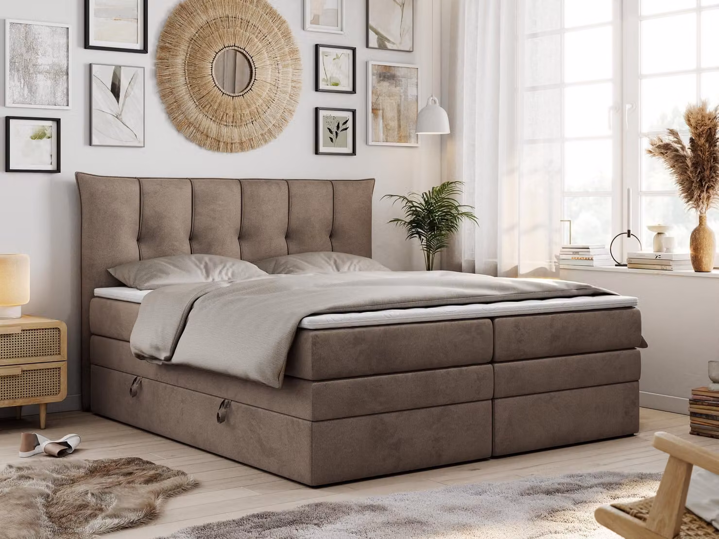 Letto boxspring con materasso a molle insacchettate a 7 zone e topper - PREMIUM-10-KING - 120x200 cm - Marrone - H4