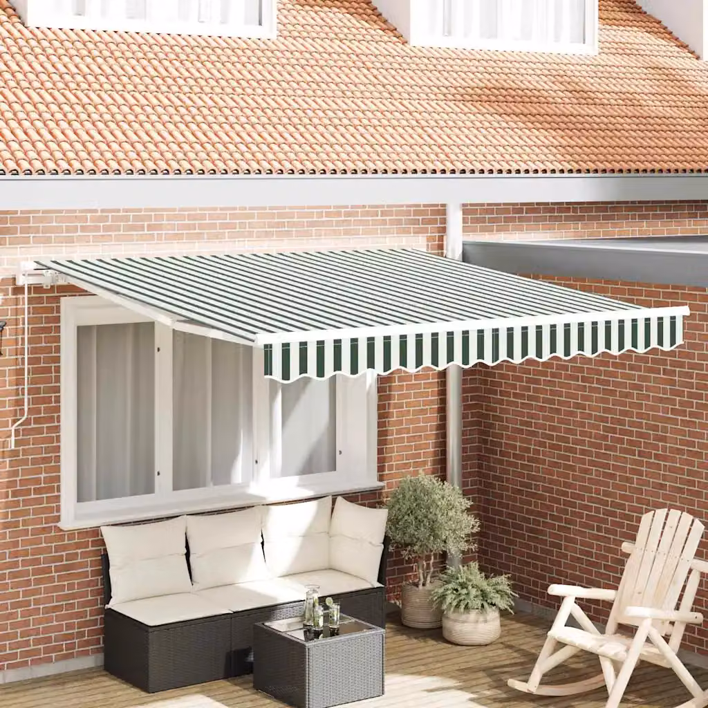 Tenda retrattile vidaXL in poliestere e alluminio, Verde e Bianco, L: 300 cm, P: 250 cm, H: 165 cm