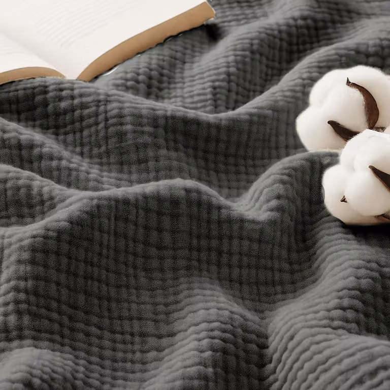 Coperta in mussola, 220x240 cm, a 4 strati, grigia, certificata Oeko-Tex