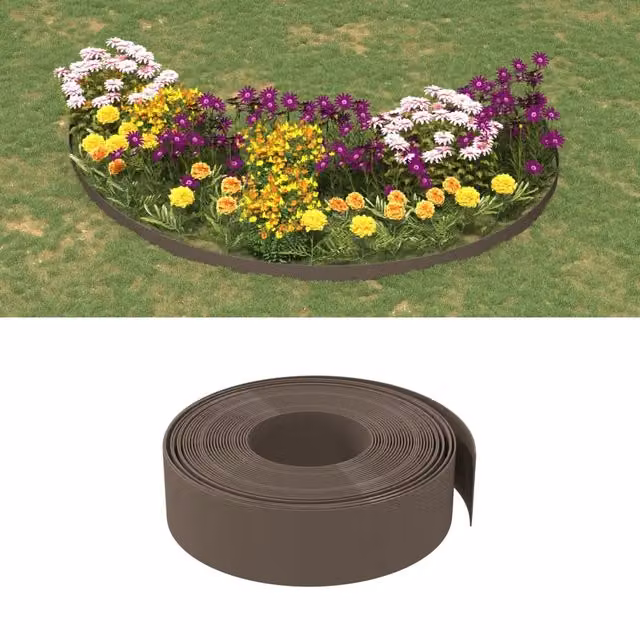 Set di 5 bordure da giardino ornamentali vidaXL in polietilene, colore marrone, L/P/H: 10 m x 15 cm – 1