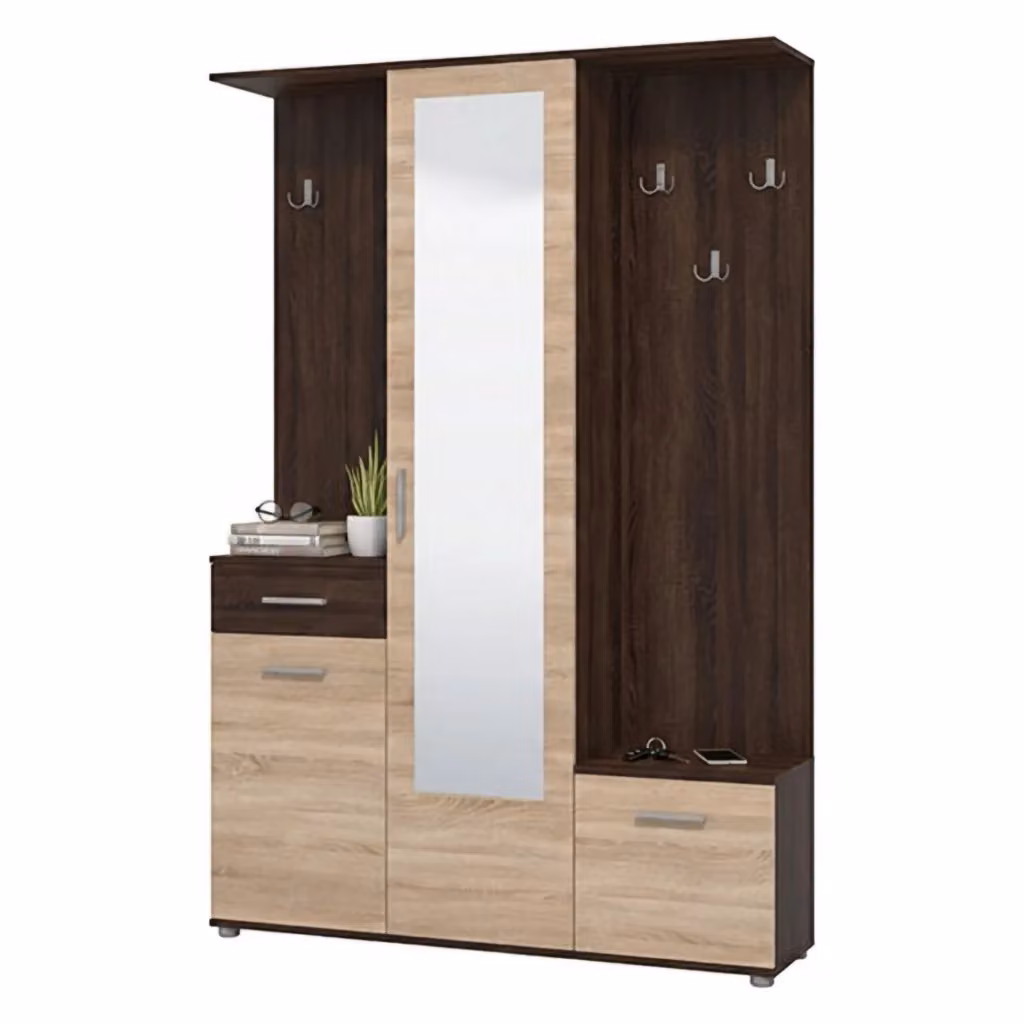 Mobile da ingresso Volpara DMORA con specchio, colore marrone rovere, L: 134 cm, P: 33 cm, H: 197,5 cm – 2