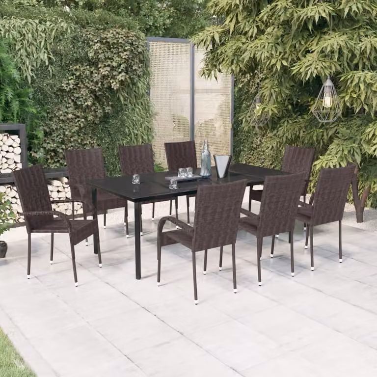 Maison Exclusive - Set da pranzo da giardino da 9 pezzi, marrone e nero