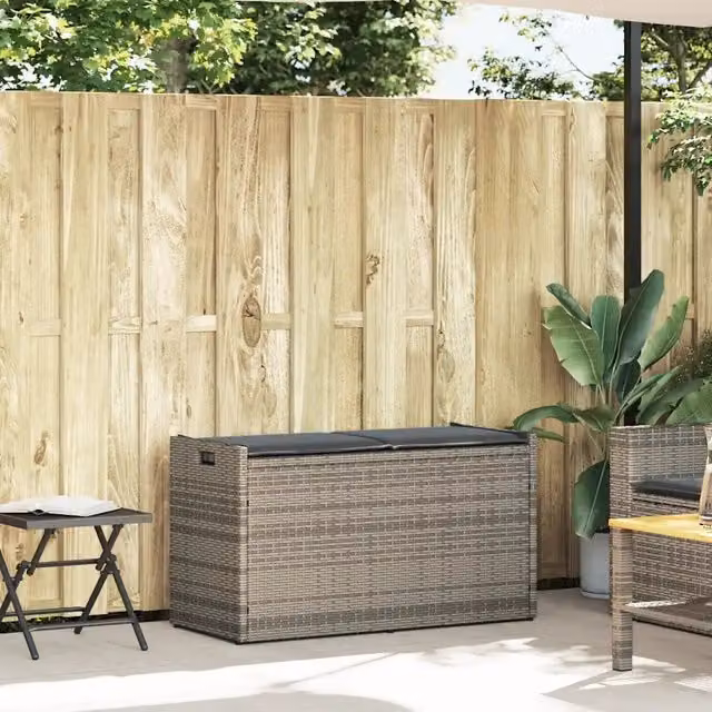 Cassapanca da esterno Outsunny in polyrattan grigia con cuscino e contenitore L: 100 cm