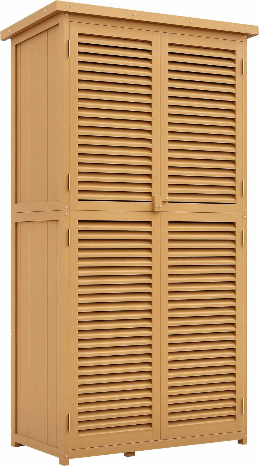 Outsunny Armadietto da giardino in legno con 4 scomparti e tetto in asfalto, giallo chiaro