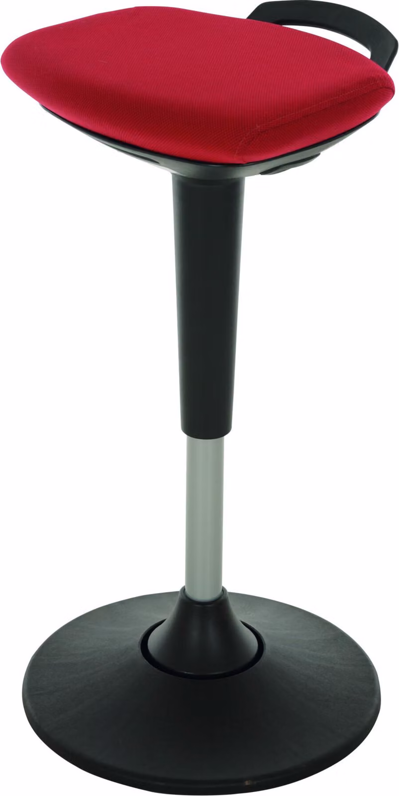 STIER ausiliario multifunzionale con base a disco, seduta regolabile in altezza da 600 a 840 mm, seduta imbottita, molla a gas di sicurezza, rosso