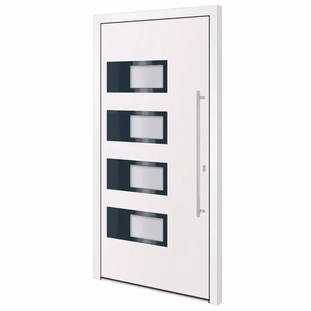 Porta Ingresso Moderna vidaXL in Alluminio e Plastica Bianca con Inserti in Vetro L: 100 cm, H: 200 cm – 2