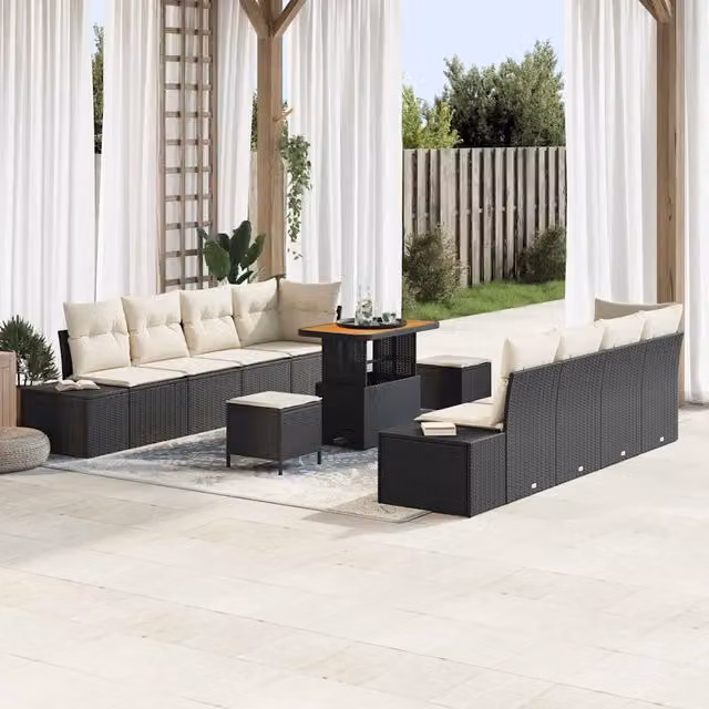 Set Divano da Giardino Nero Poly Rattan 3364710