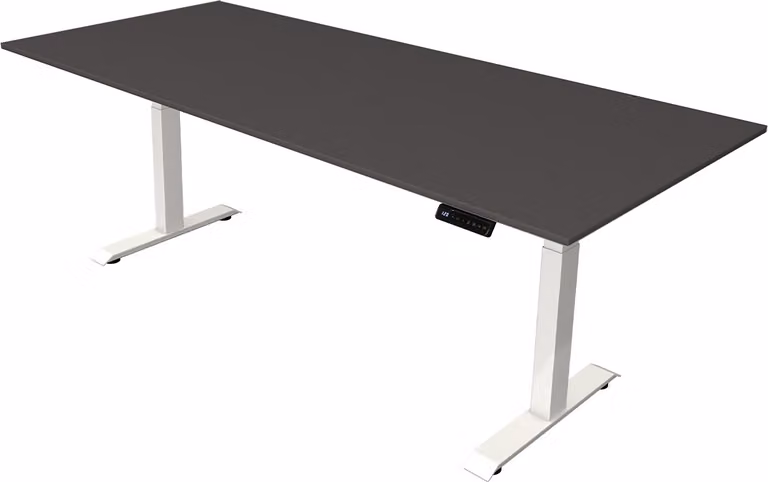 Scrivania Kerkmann Move 4 regolabile in altezza elettricamente, antracite, rettangolare, con base a T argento, 225,0 x 100,0 cm