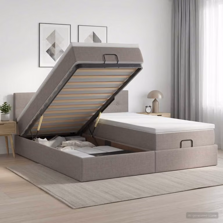 Letto Ottomano con Materasso e Illuminazione LED vidaXL, Colore Beige/Grigio, L/P/H: 200 x 200 x 88 cm