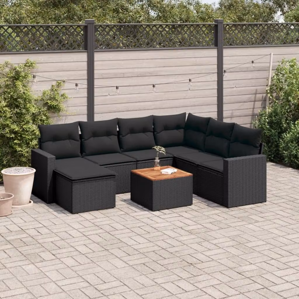 Maison Exclusive - Set da giardino 8 pezzi con cuscini in polyrattan nero