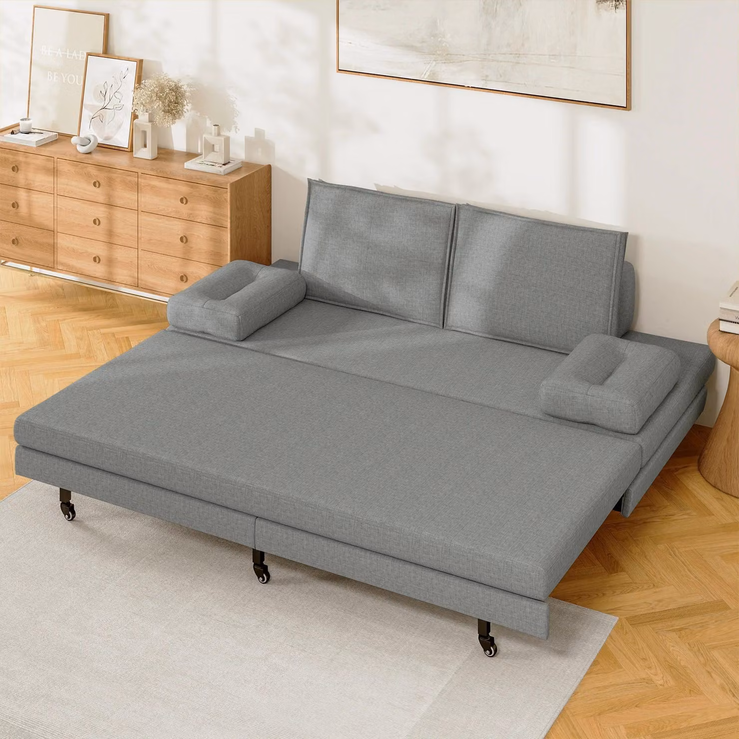 Divano letto - Letto a scomparsa - Divano letto a due posti - Divano letto - Due posti - Schienale regolabile - Struttura in legno resistente