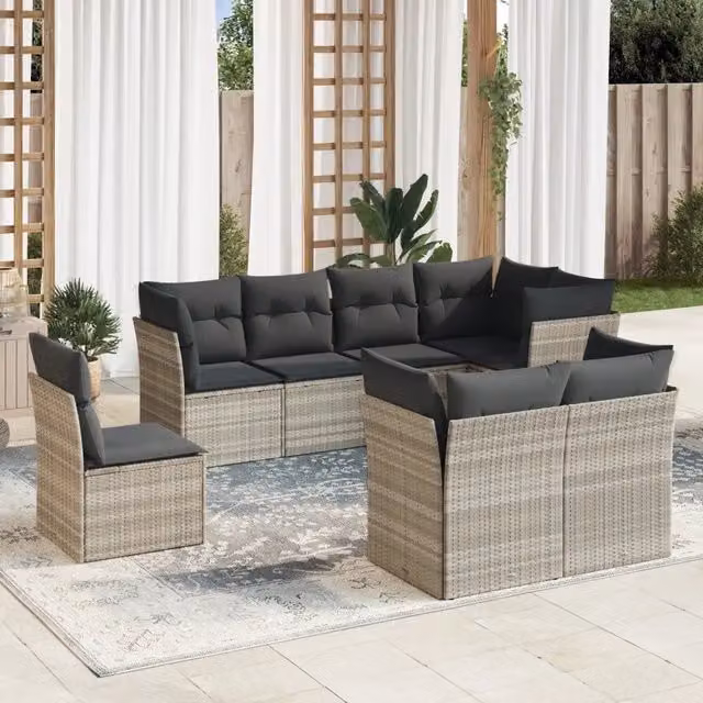 Set Divano da Giardino 8pz con Cuscini Grigio Chiaro Polyrattan 3249771
