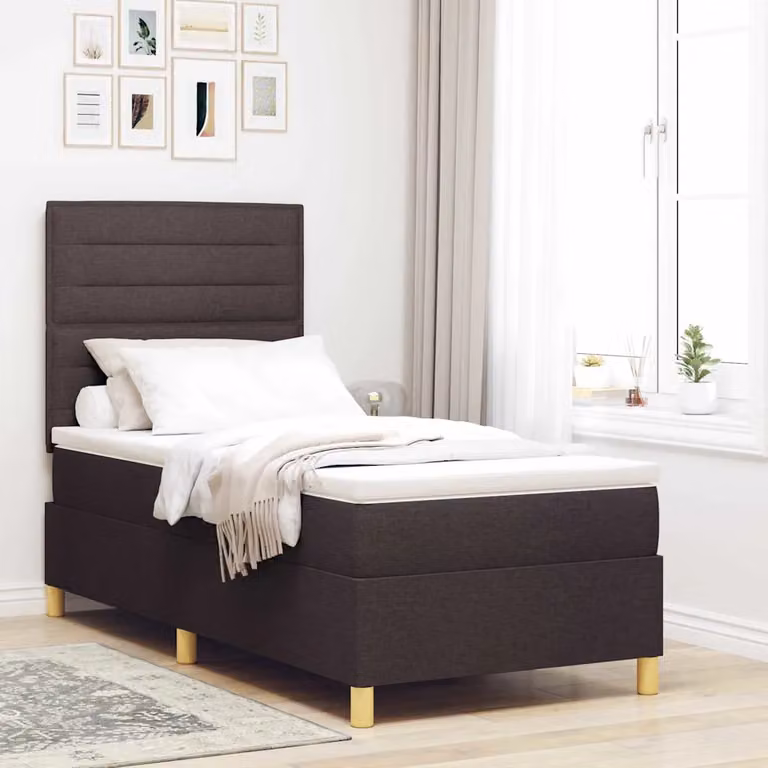Letto a molla con illuminazione LED vidaXL in tessuto marrone, L 100 x P 200 cm