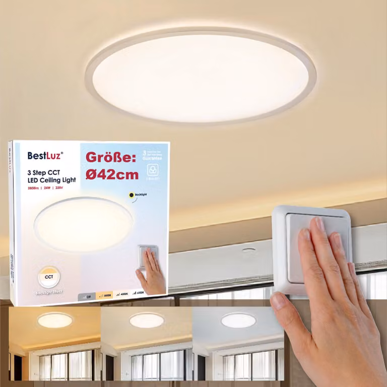 Pannello luminoso a LED, diametro 42 cm, 24 W, 2800 lm, temperatura di colore regolabile da 3000 a 6500 K, grado di protezione IP44