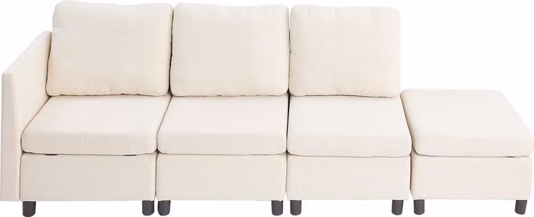 SucceBuy divano angolare con contenitore nascosto, divano letto con pouf e schiuma altamente elastica, divano imbottito (3 posti) con struttura in legno massiccio per soggiorno o camera da letto, beige