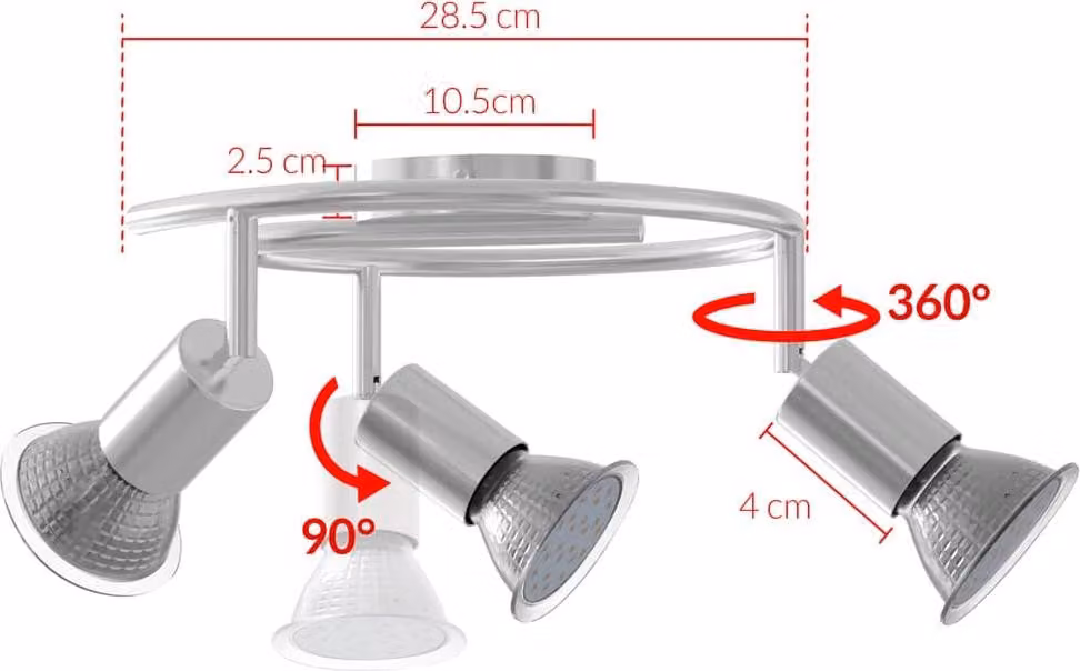 Plafoniera con 3 faretti LED orientabili, 300 lumen ciascuno