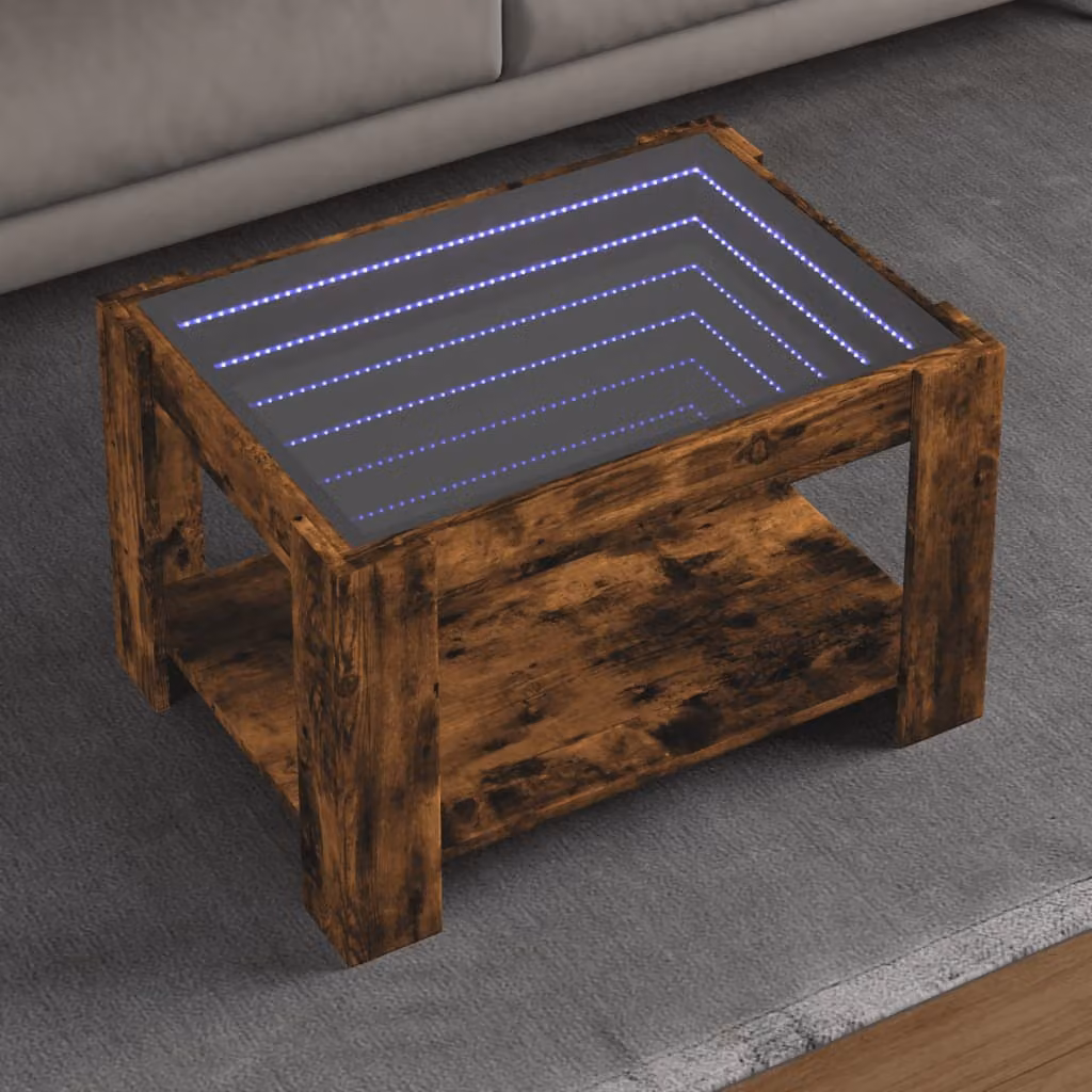 vidaXL Tavolino da salotto in legno Rovere Fumo con LED, L 73 cm x P 53 cm x H 45 cm