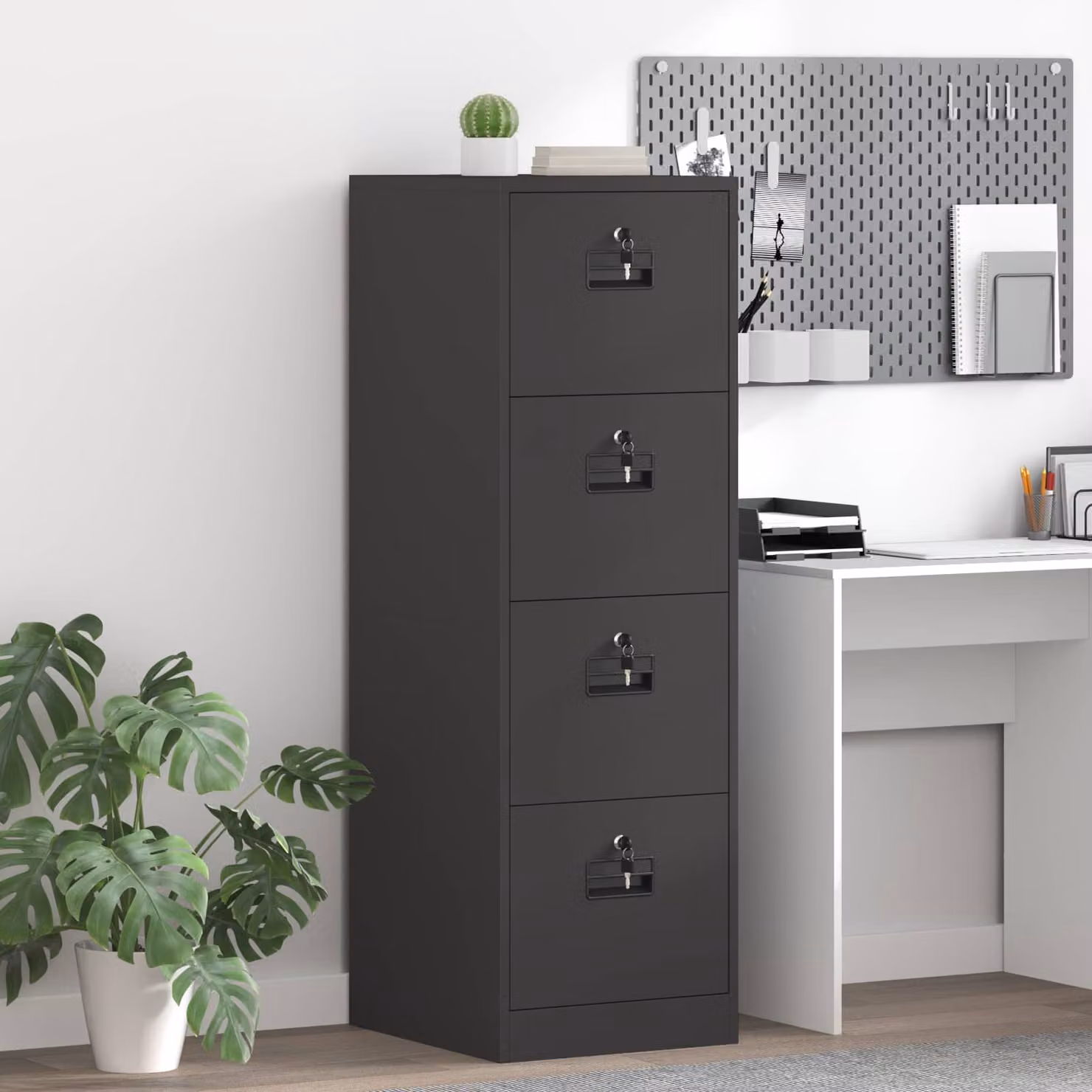 Armadio per file vidaXL in metallo nero con cassetti e serratura, stile industriale, L/P/H: 44 x 50 x 139 cm – 1