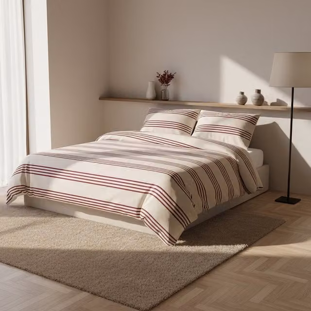 Parure copripiumino e federe KASANOVA in cotone a righe blu, L 140 x P 200 cm e federe 50 x 70 cm