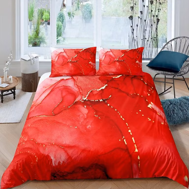 Solidchoice - Set di lenzuola con copripiumino in marmo  design semplice, motivo marmo rosso, con 1 federa
