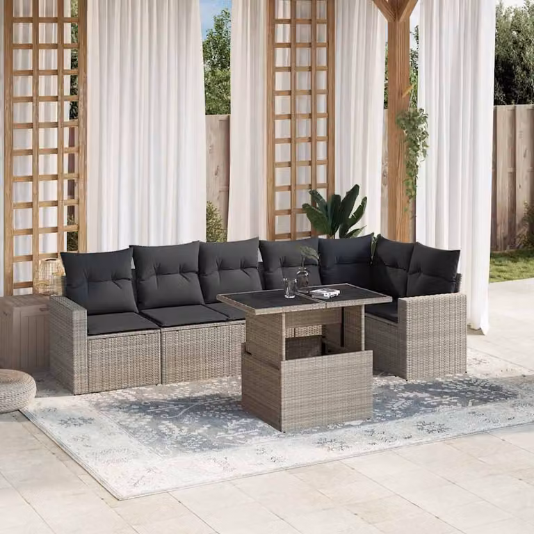 vidaXL Set Divani da Giardino 7pz in Polyrattan con Cuscini Antracite e Tavolino