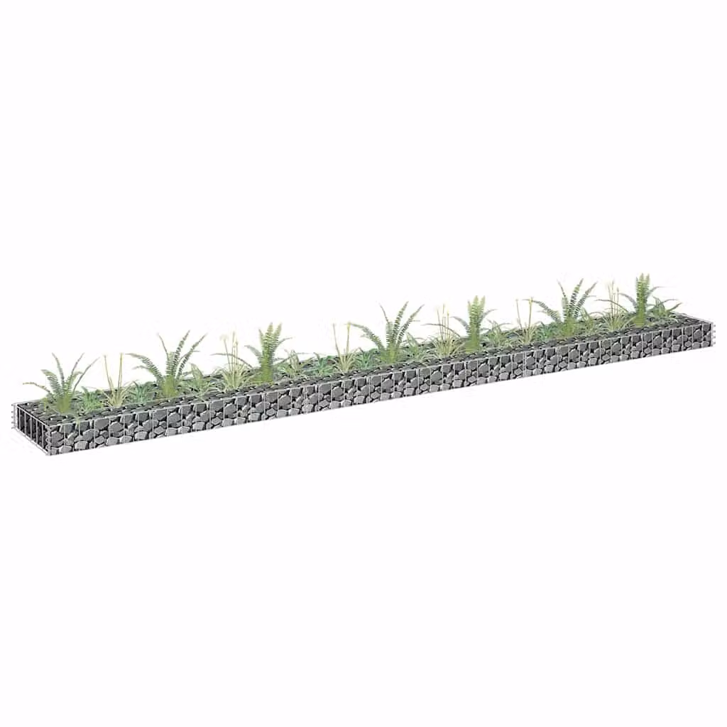 vidaXL Letto Rialzato a Gabbione in Acciaio Zincato Grigio L: 270 cm, P: 30 cm, H: 10 cm
