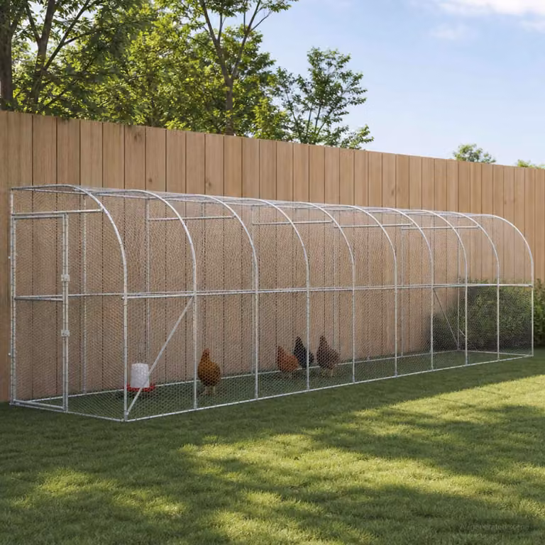 vidaXL Gabbia per Polli Contro il Muro Argento 600 x 150 x 215 cm